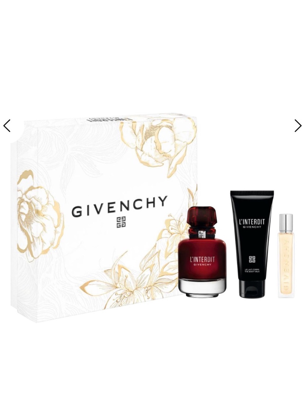 Givenchy L’Interdit Eau De Parfum Rouge Spray, Travel Spray & The Body Milk Set